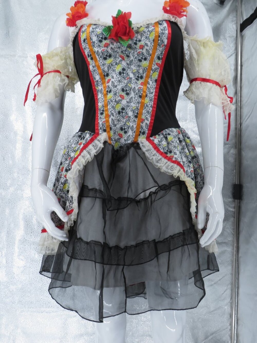 Day Of Dead Costume Sugar Skull Black Red Plus Size 1X 2X Leg Avenue Mini Dress - Picture 6 of 9